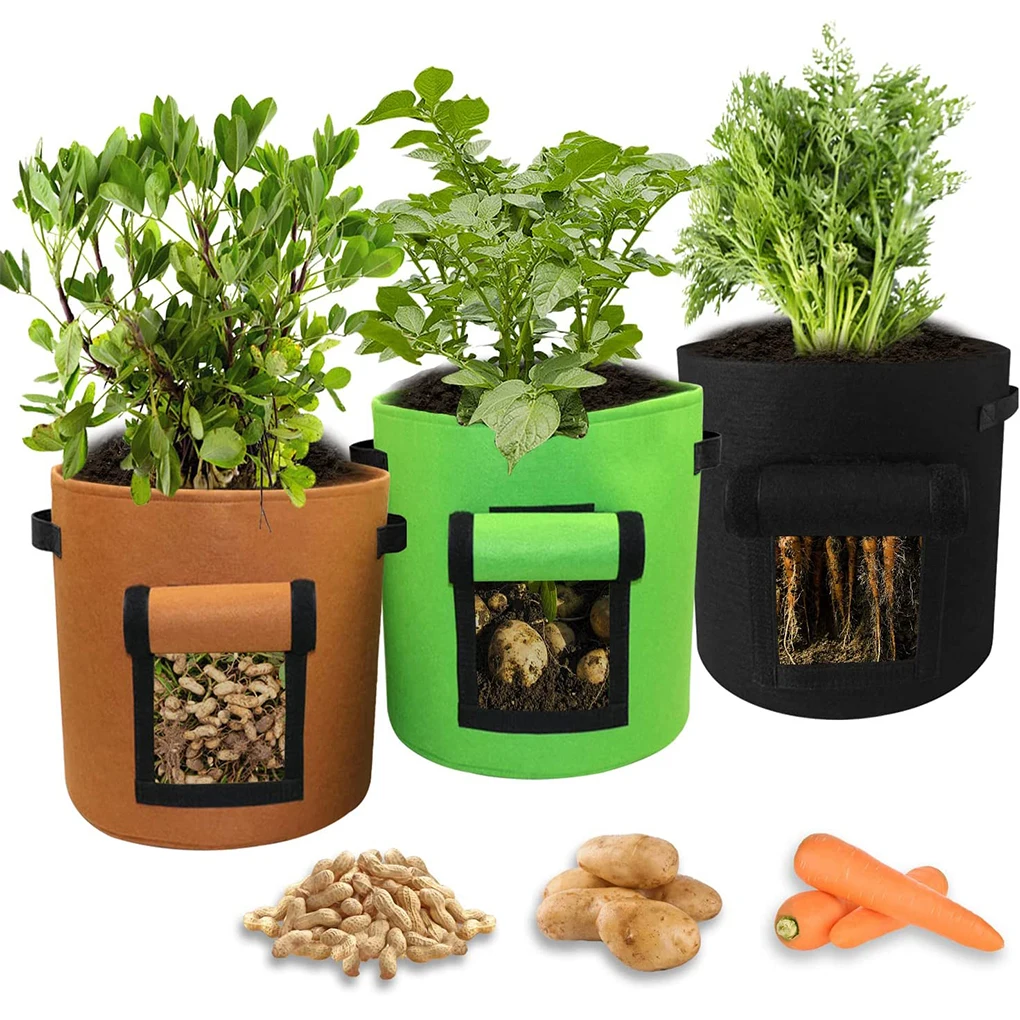 

Felt Potato Grow Bucket Planting Bags With Windows Vegetable Tools