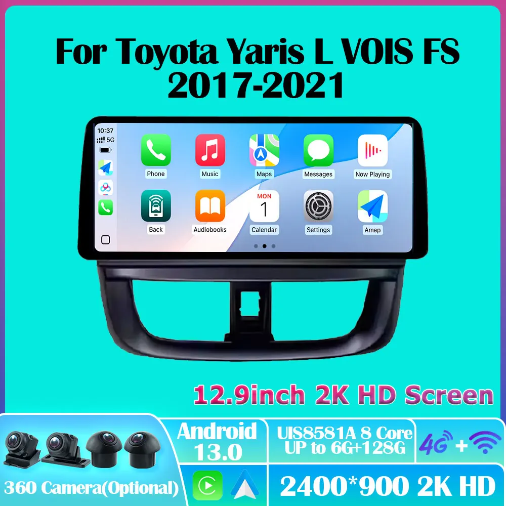 Android 13 Car Radio For Toyota Yaris L VOIS FS 2017-2021 12.9inch Carplay Autoradio Auto GPS Navi  Multimedia Player Stereo HU