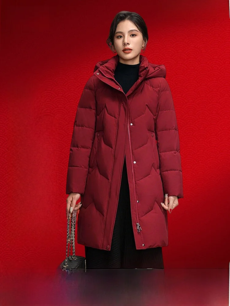 

Snowy Flight Spring 2026 Women's Mid-Length Detachable Hood down Jacket Casual Thick Warm Mom Style Artistic Commute H Version