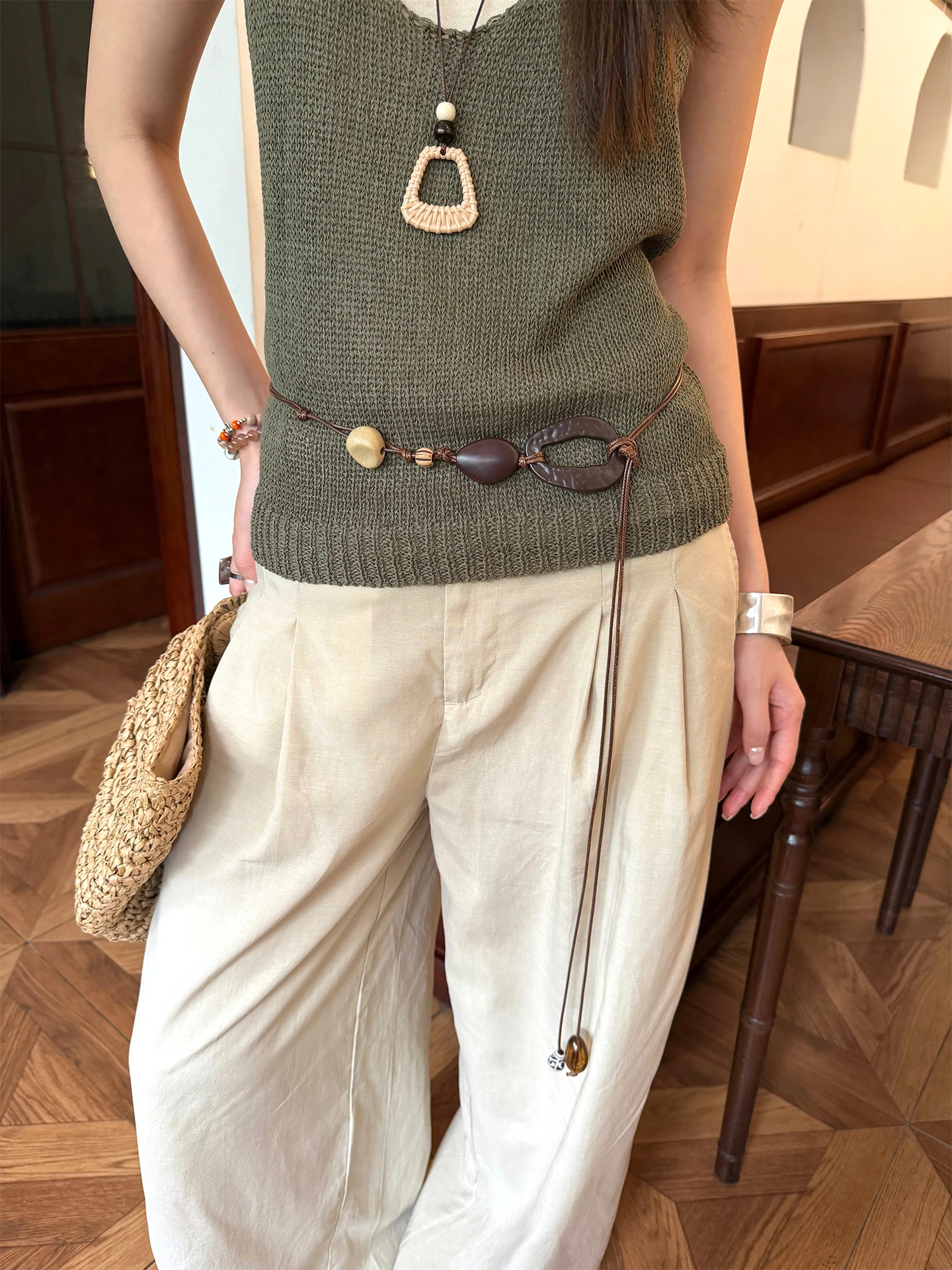 Ethnic Style New Chinese Handmade Beaded Irregular Waist Rope Women's High-End Accessory Waist Chain With Jeans Belt
