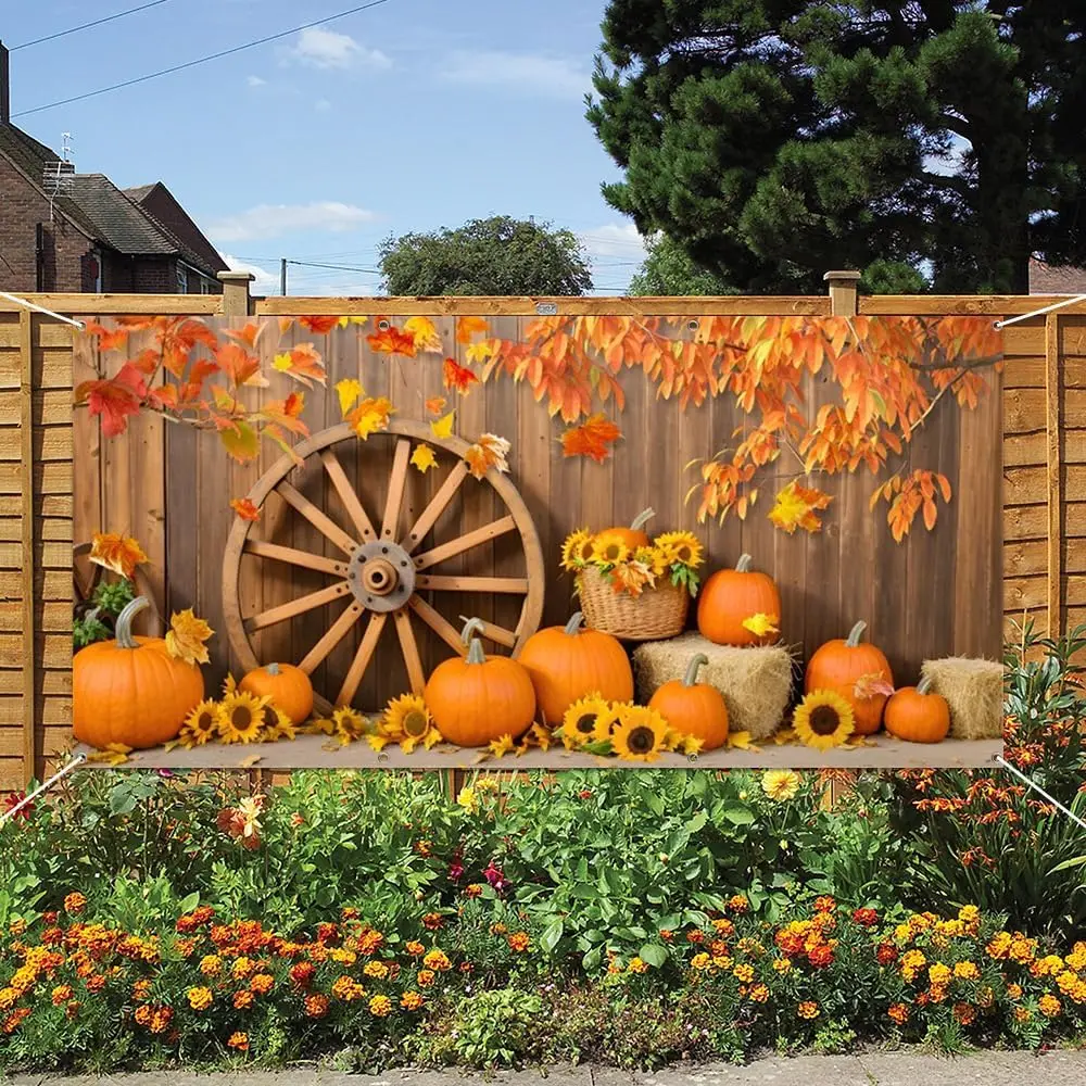 Fall Harvest Thanksgiving Tapestry, Garage Door Decorations Banner, Rustic Barn Pumpkins Garage Door Cover Decorations