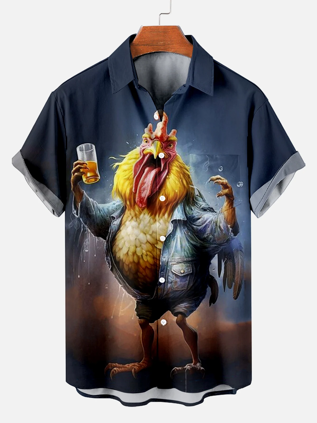 2024 Funny Rooster Beach Hawaii Casual 3D Print Turndown Collar Shirt casual Short Sleeve Shirt Summer loose Shirts For Boys