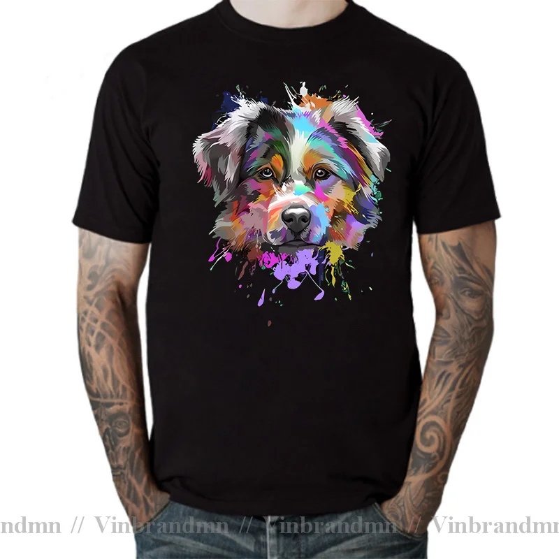 Vivid Splash Art Australian Shepherd T-Shirt Puppy Dog Fans Tee shirt Aussie Lover Gifts T shirt for Couples His & Her Clothing