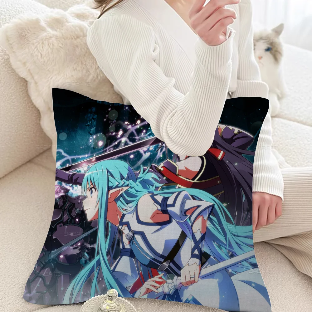 Sword Art Online Pillow Covers Cartoon Sofa Decorative Home Double-sided Printing Short Plush Cute Cushion Cover