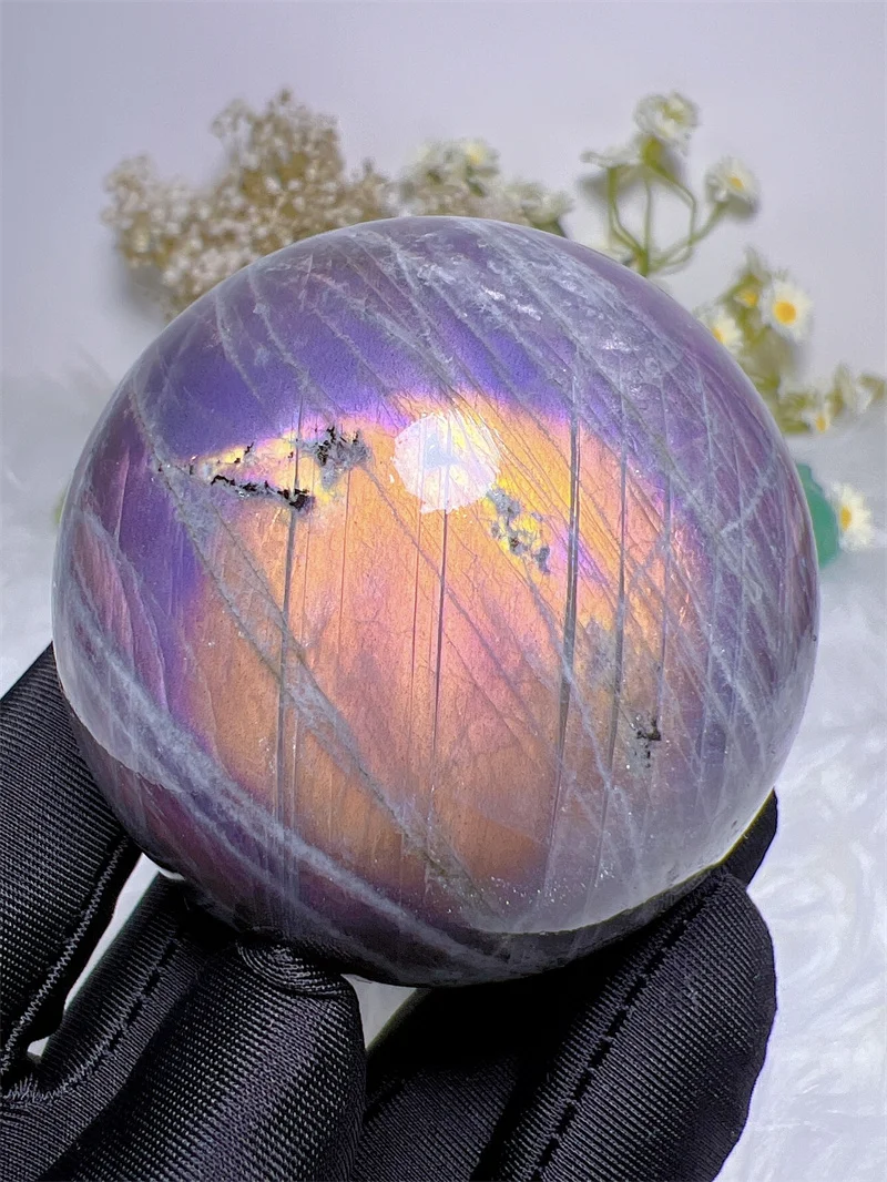 Natura Crystal Purple Light Labradorite SPhere  Rain Bow Free Form Carving Reiki Healing Stone Home Decoration Exquisite Gift