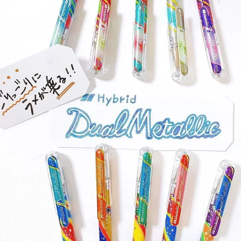 Pentel K110/K108/K110V Hybrid Dual Metallic Shiny Colour Mixed Glitter Gel Pen Milk Color 1.0mm Card Painting Decorative Design