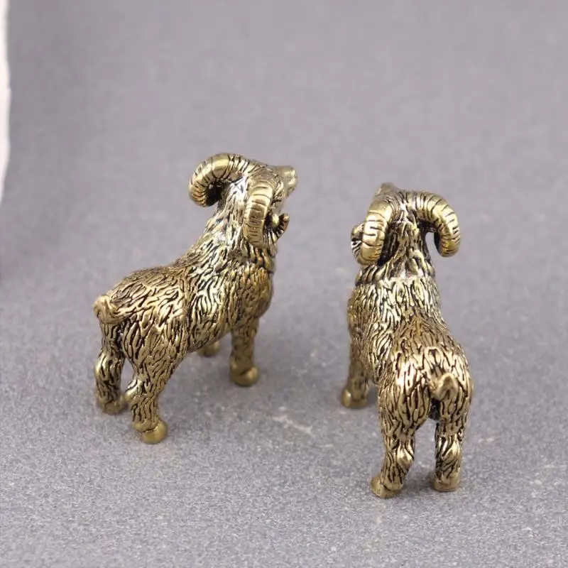 Animal Ram Retro Goat Miniatures Figurines Brass Small Statue Desktop Ornaments Vintage Home Decorations Crafts Accessories