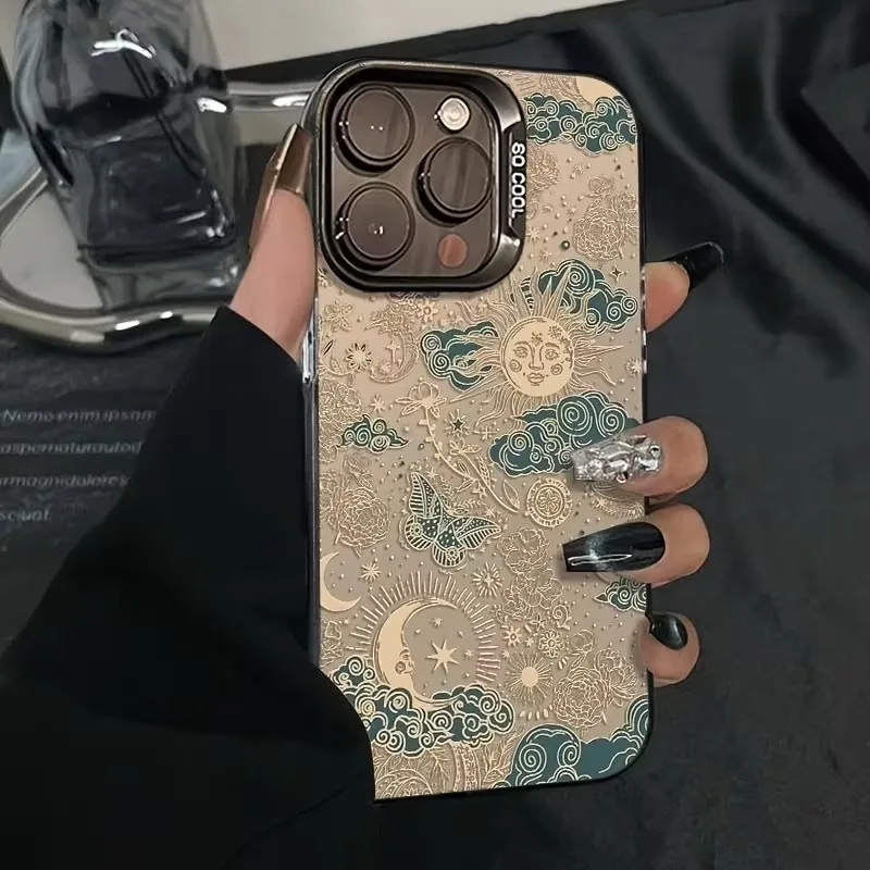 Vintage Tarot Sun Moon Butterfly Cloud Print Phone Case For iPhone 18 17 16 15 14 13 12 11 Pro XS Max X XR 8 Plus Mini Air Cover