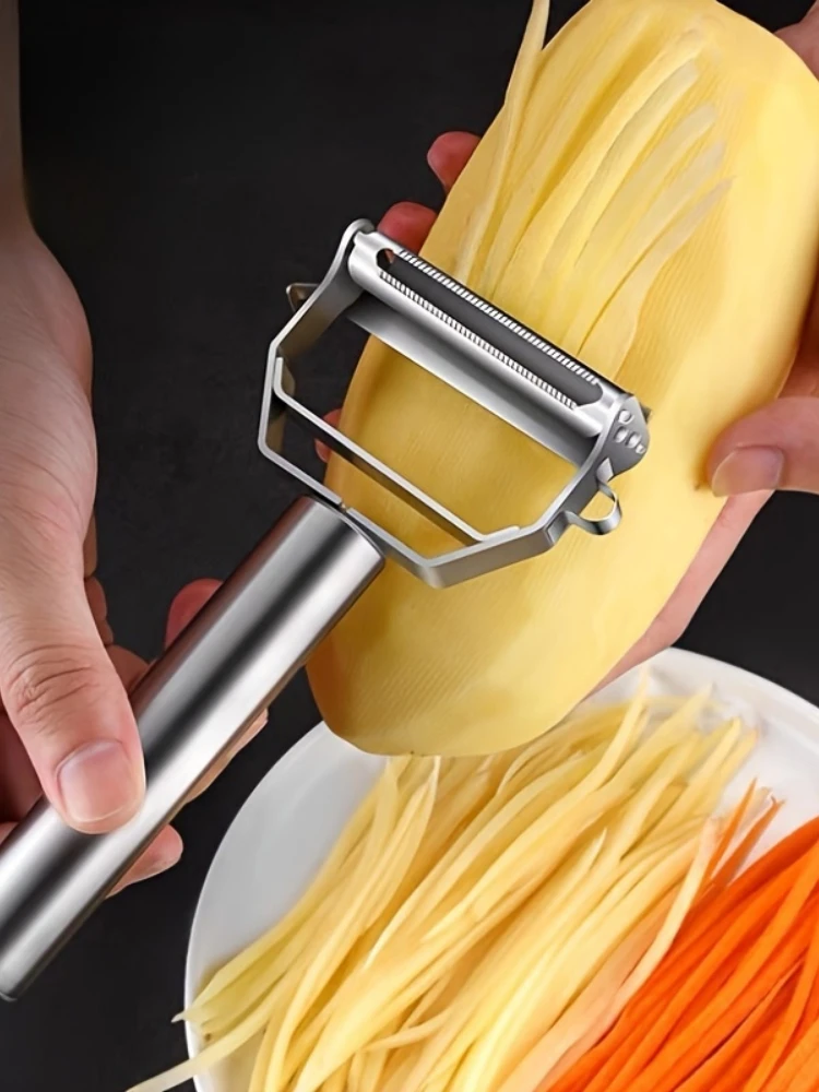 Descascador de vegetais de cozinha, aço inoxidável, plaina de melão, descascador de cabeça dupla,