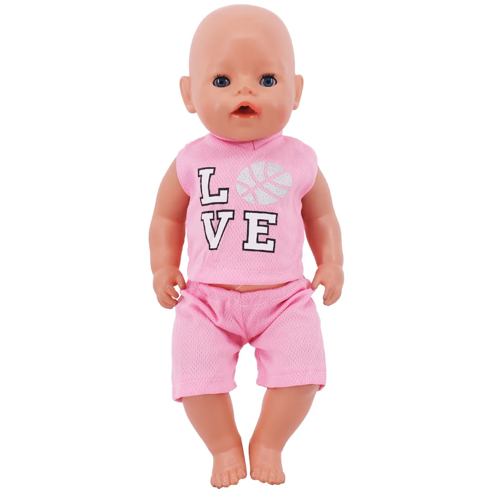 Zomer set met korte mouwen en dierenpatroon jumpsuit pyjama voor 43 cm babypop en 18 inch Amerikaanse popaccessoires, onze generatie cadeau