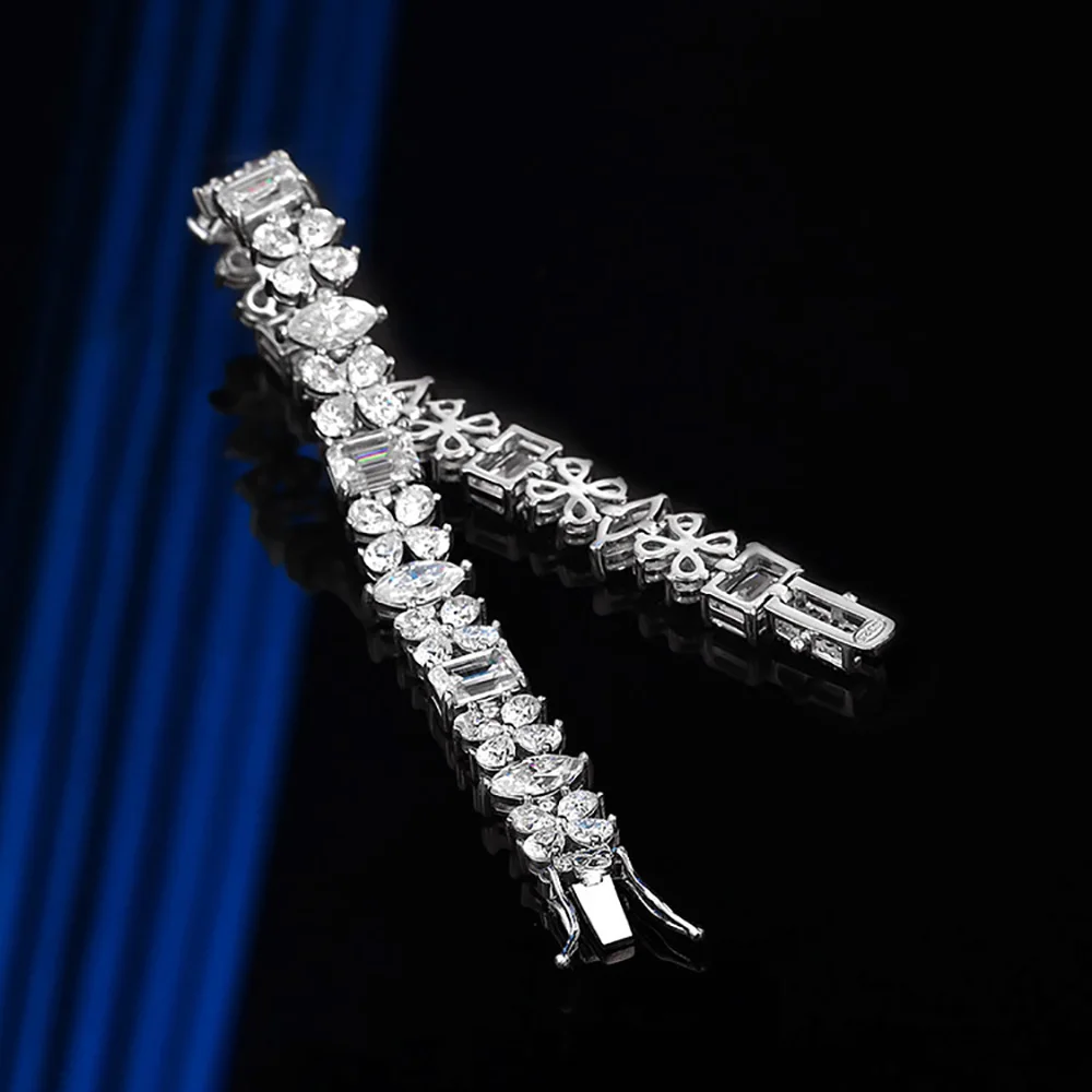 الصفاء الزمرد/الماركيز/الكمثرى جميع D مويسانيتي سوار للتنس للنساء هدية الصلبة S925 الفضة مختبر الماس زهرة سلسلة اليد