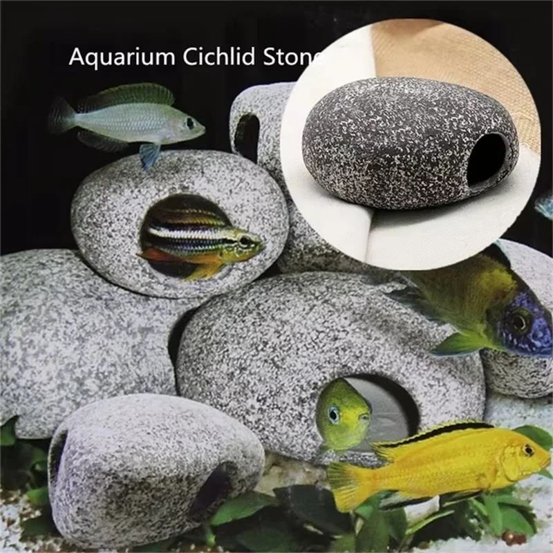 1pc Aquarium Cichlid Stone Ceramics Rock Cave Aquarium Fish Tank Pond Shrimp Breeding Ornament Landscaping Decoration Marbles