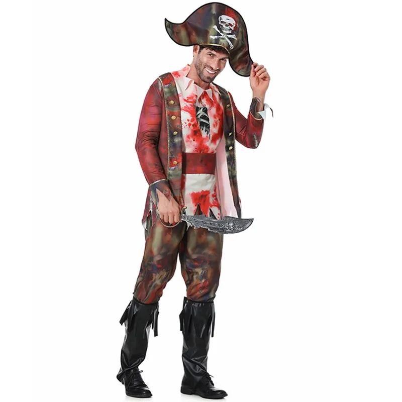 

Хэллоуин Призрак Скелет Капитан Костюм Кровавое Пятно Принт Зомби Пиратский Наряд Пар Маскарадный Бал Этнический Сценический Костюм