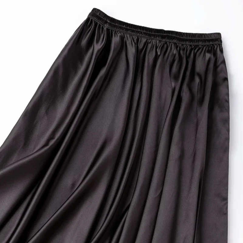 Birdtree, 100% Real Silk Jacquard Satin Skirt, Elastic Waist, Women Floral Luo Xiangyunsha Skirts, Breathable, 2026 New D67118JF