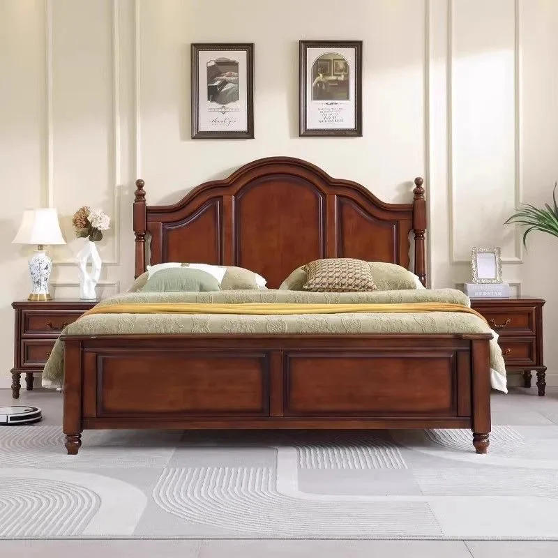 American-style Solid Wood Bed, Modern Minimalist Luxury Style Master Bedroom Double Bed, European Vintagecountrysidehighstorage