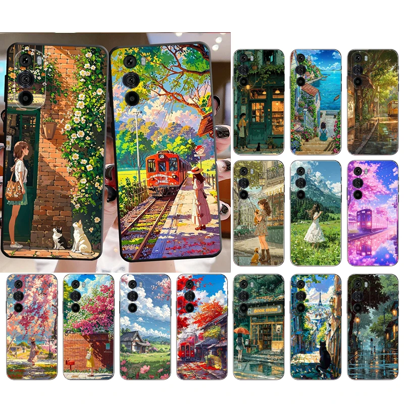 

Japan Anime Girl Cat landscape Phone Case For Motorola Edge 60 50 40 Pro 60 50 40 30 Ultra Neo Fusion Moto G Play G Stylus G