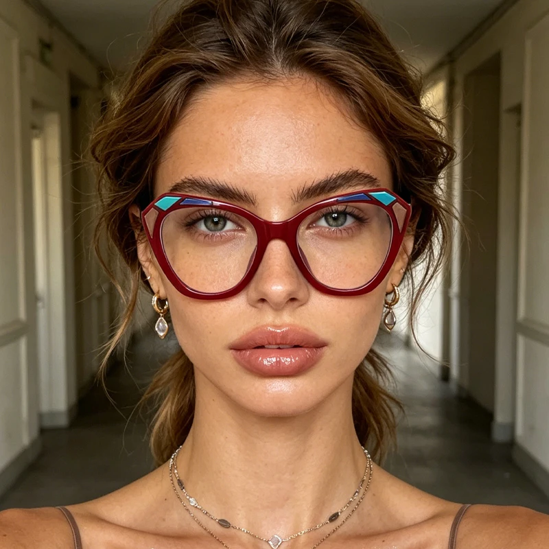 1pc geometric color matching cat's eye glasses ladies trend casual out of the street simple wear fashion glasses