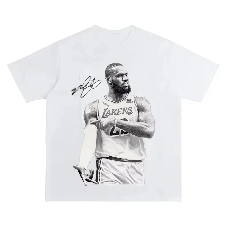 2026 Summer New LeBron James Basketball Tee Black Original American Streetwear for Men and Women Oversize Cotton Clothing