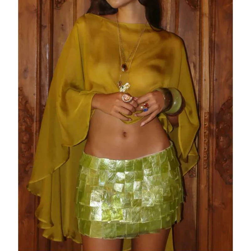 

Combhasaki женская однотонная прозрачная накидка с высоким и низким вырезом, летняя праздничная блузка-накидка с круглым вырезом, женская куртка, длинный праздничный топ