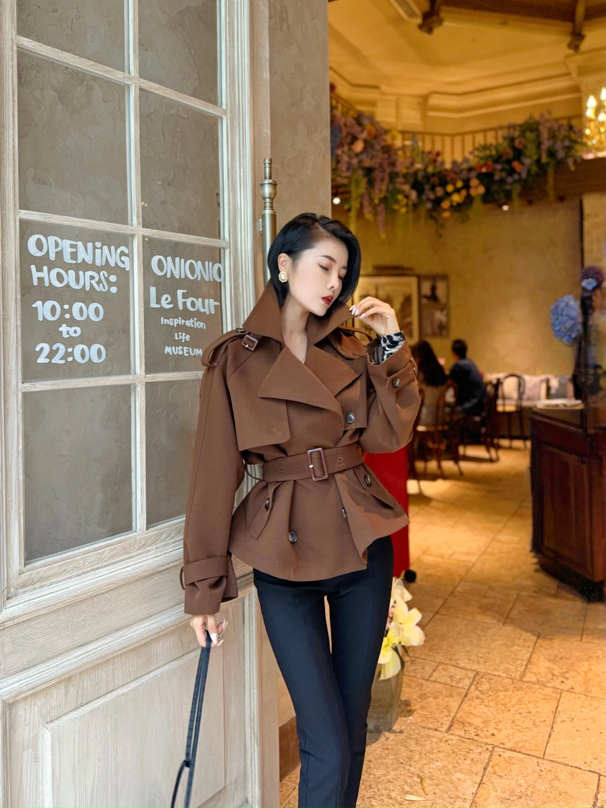 

XULU Original Acetate Lyocell ort Coat Jaet Women's Loose Fit Waist-Cinching Faionable Autumn Winter Vintage Sle