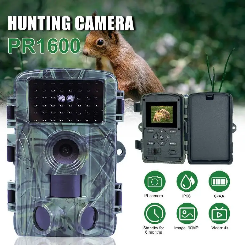 Outdoor WiFi Hunting Trail Camera 60MP 4K Infrared Night Vision Motion Activated Security Cam Waterproof Wildlife Photo Traps