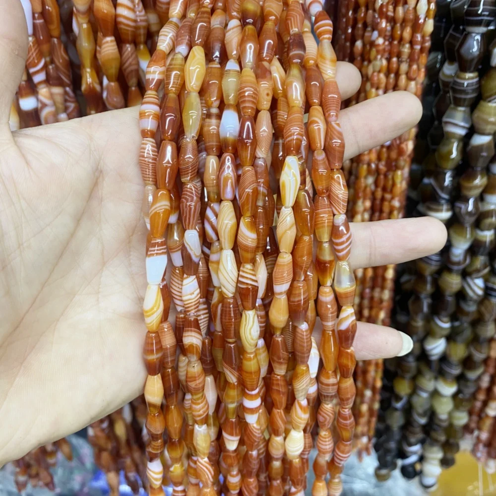 Natural Stone Agates Beads jasper Citrine Black Striped Agate Rice Bead Shape Beads for Jewelry Making DIY Bracelet Necklace