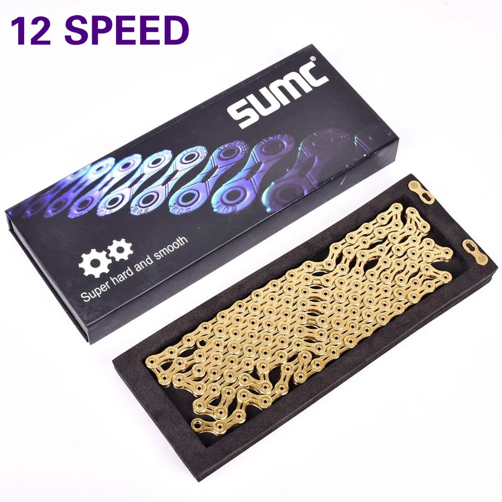 

Gold 12 Speed 126L Hollow Lightweight Bicycle Chain x1 x12 1x12 System Connector Included for Road Bicycle MTB Mountain Bike