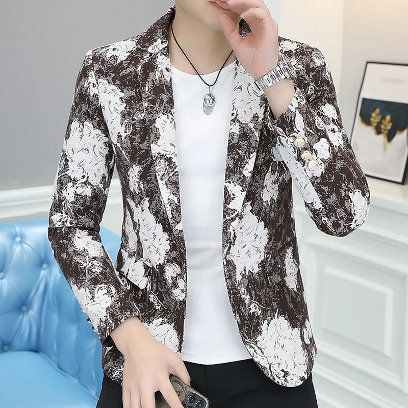 

HOO 2023 Men's Autumn New Camouflage Printed blazer Youth Slim Fit Handsome Casual blazer