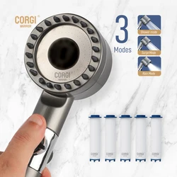 Handheld Showerhead Multifunctional Massage One Button High Pressure Adjustment Filtered Shower Head with 1.4m Hose and Holder