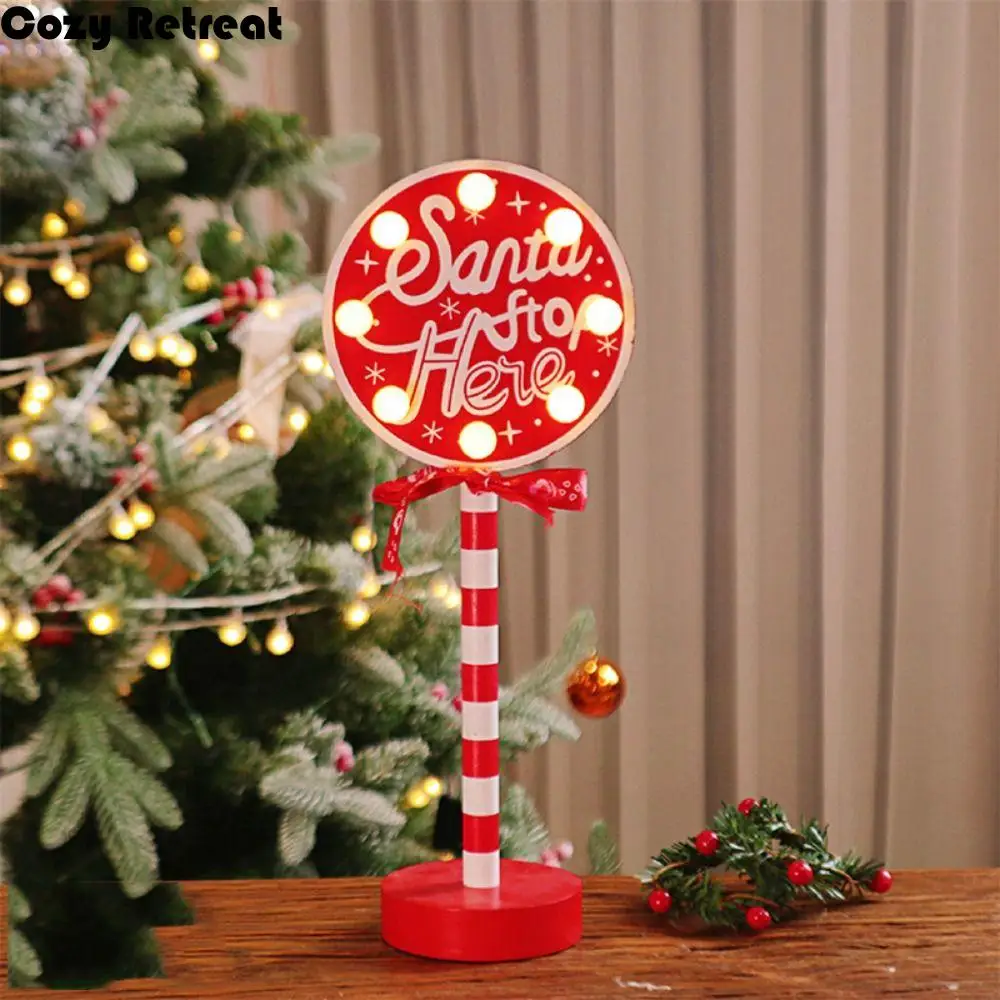 Stop Letter Christmas Road Sign Light Neon Atmosphere Light Christmas Wooden Night Lamp Desktop Colorful Xmas Ornament Light