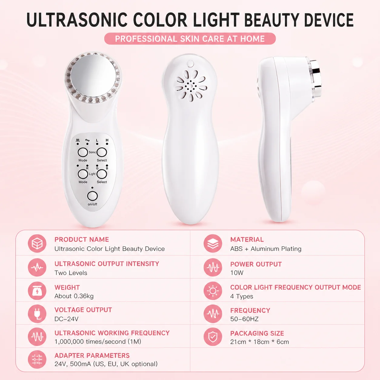 3MHz Ultrasonic Facial Massager 7 Color LED Light Therapy Beauty Machine Face Skin Care Device Wrinkle Care Home Use 110-240V