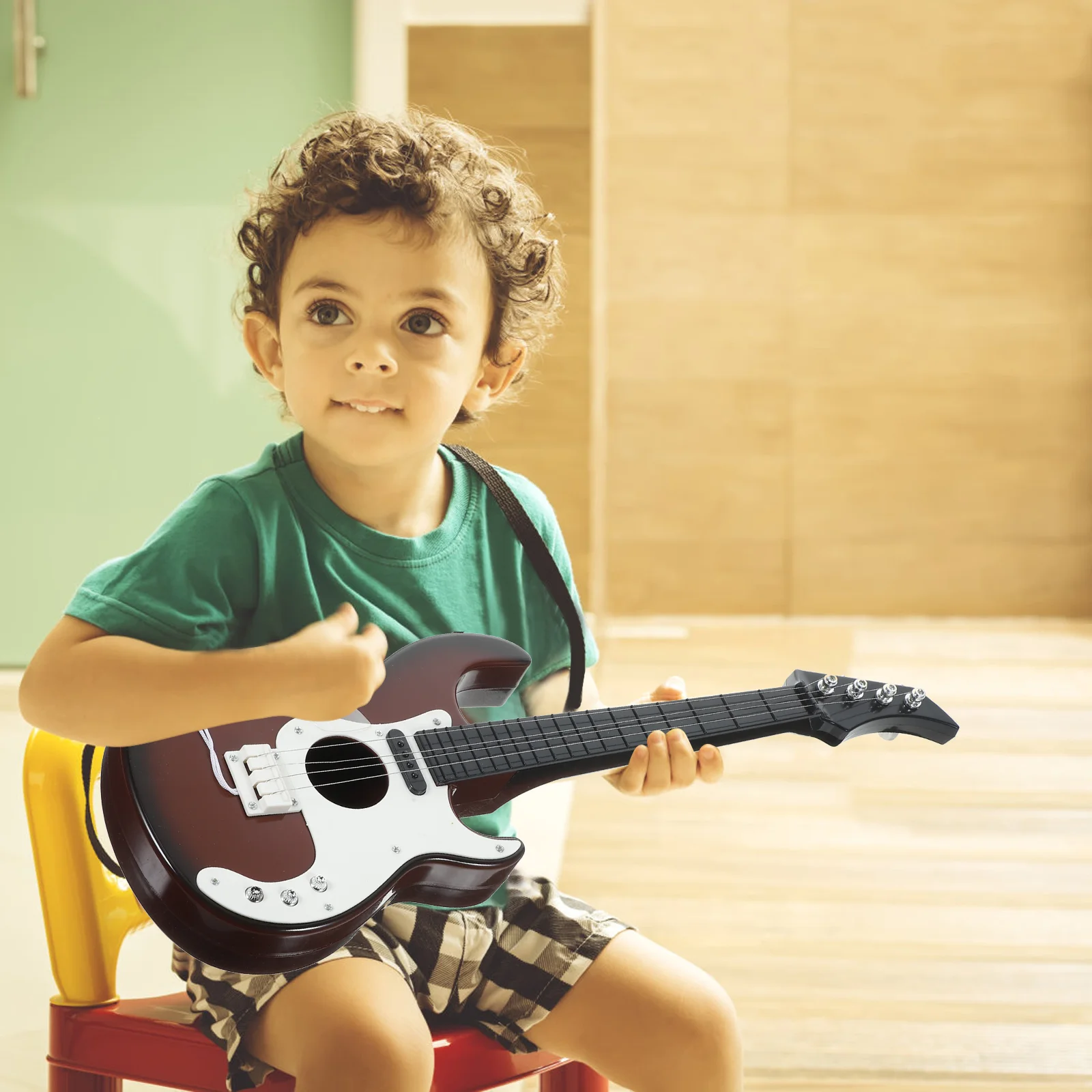 Instrumento musical brinquedos 4 cordas guitarra crianças jogar quebra-cabeça educacional das crianças