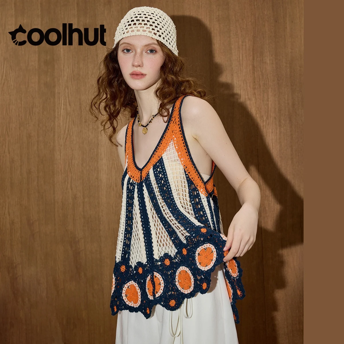 

COOLHUT женский вязаный крючком шикарный жилет в стиле бохо с кружевной отделкой вязаный топ без рукавов с v-образным вырезом свободного покроя летняя повседневная нежная блузка