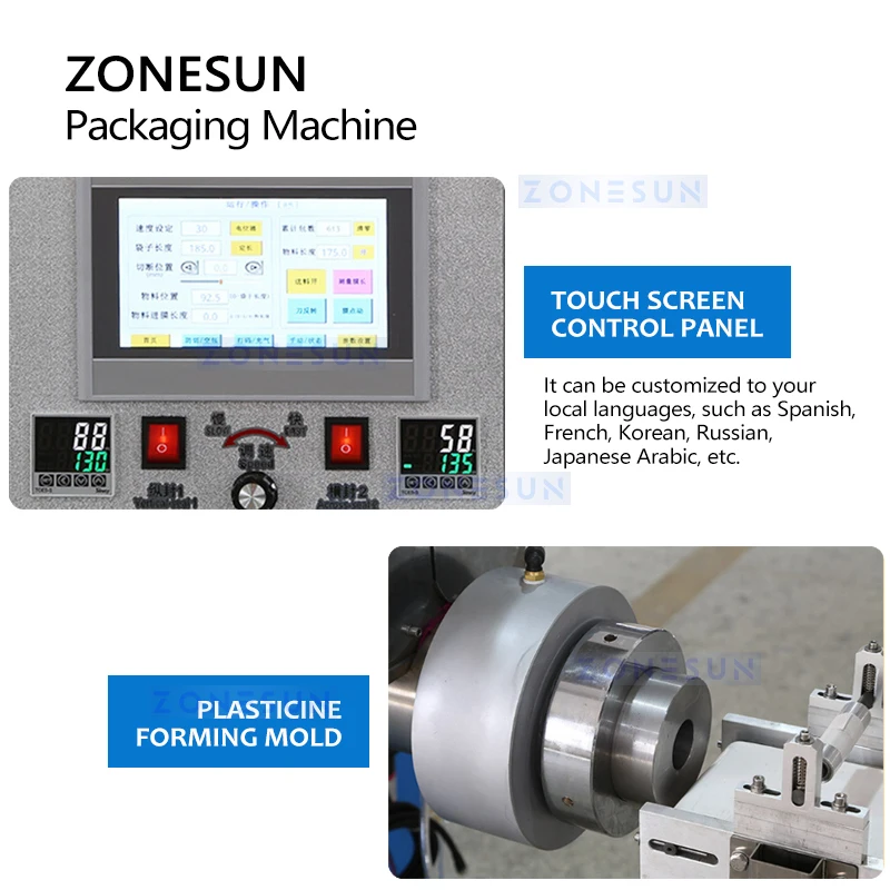 ZONESUN Horizontal Flow Bagging Machine Automatic Plasticine Sealant Feeding Cutting Sealing Packing Mass Production ZS-HYS450N