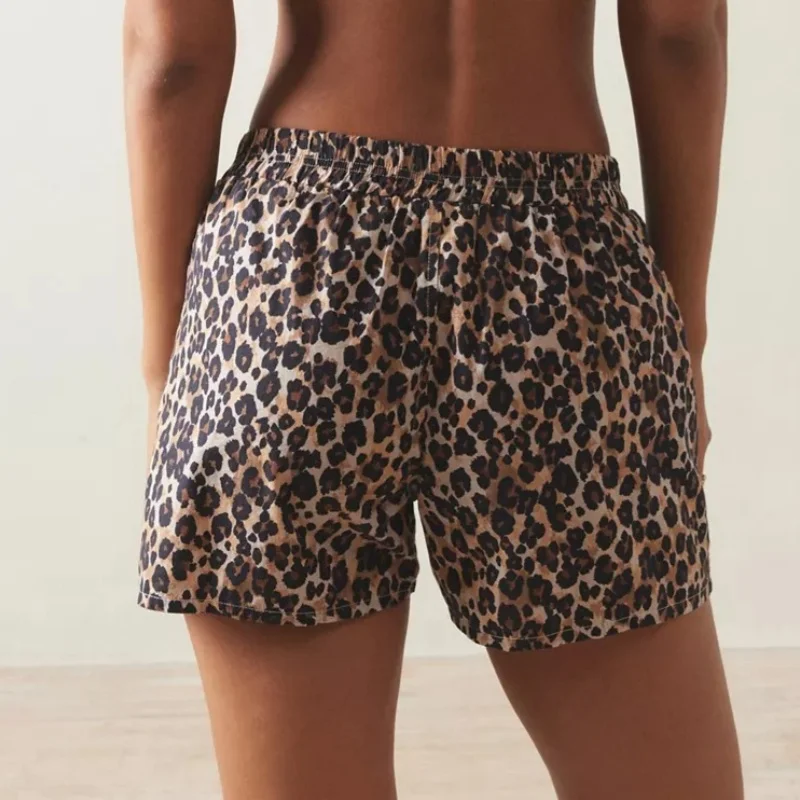 

Женские леопардовые шорты-боксеры Y2k с низкой талией, пижамные штаны, полосатые широкие шорты с графическим рисунком, летняя одежда для сна, домашняя одежда