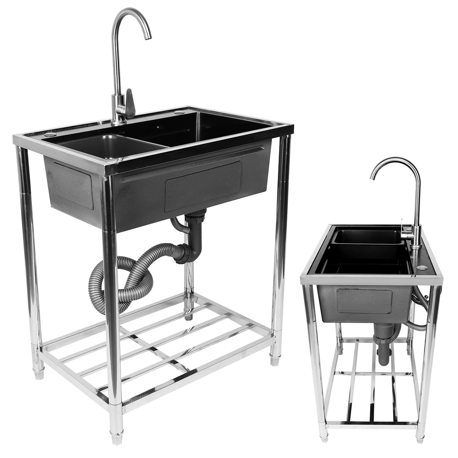 

Multi Purpose Stainless Steel Single Bowl Sink with Faucet Drain Hose Adjustable Feet for Kitchen Garage Laundry Room Bathroom