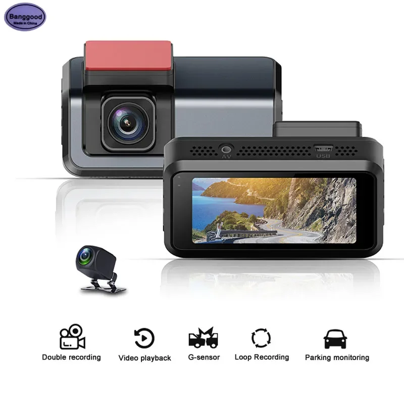 Cámara de coche V6 Full HD 1080P, 3 pulgadas, DVR, grabadora de datos para automóvil, espejo retrovisor, grabadora de vídeo Digital, lente frontal, videocámara