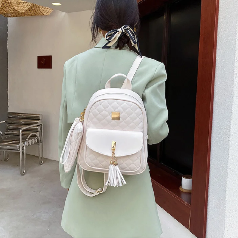 Hot Sale Women's Large Capacity Double Zipper Shoulder Bags Purse Fashion Tassels Leather Travel Backpacks School Bag Totes