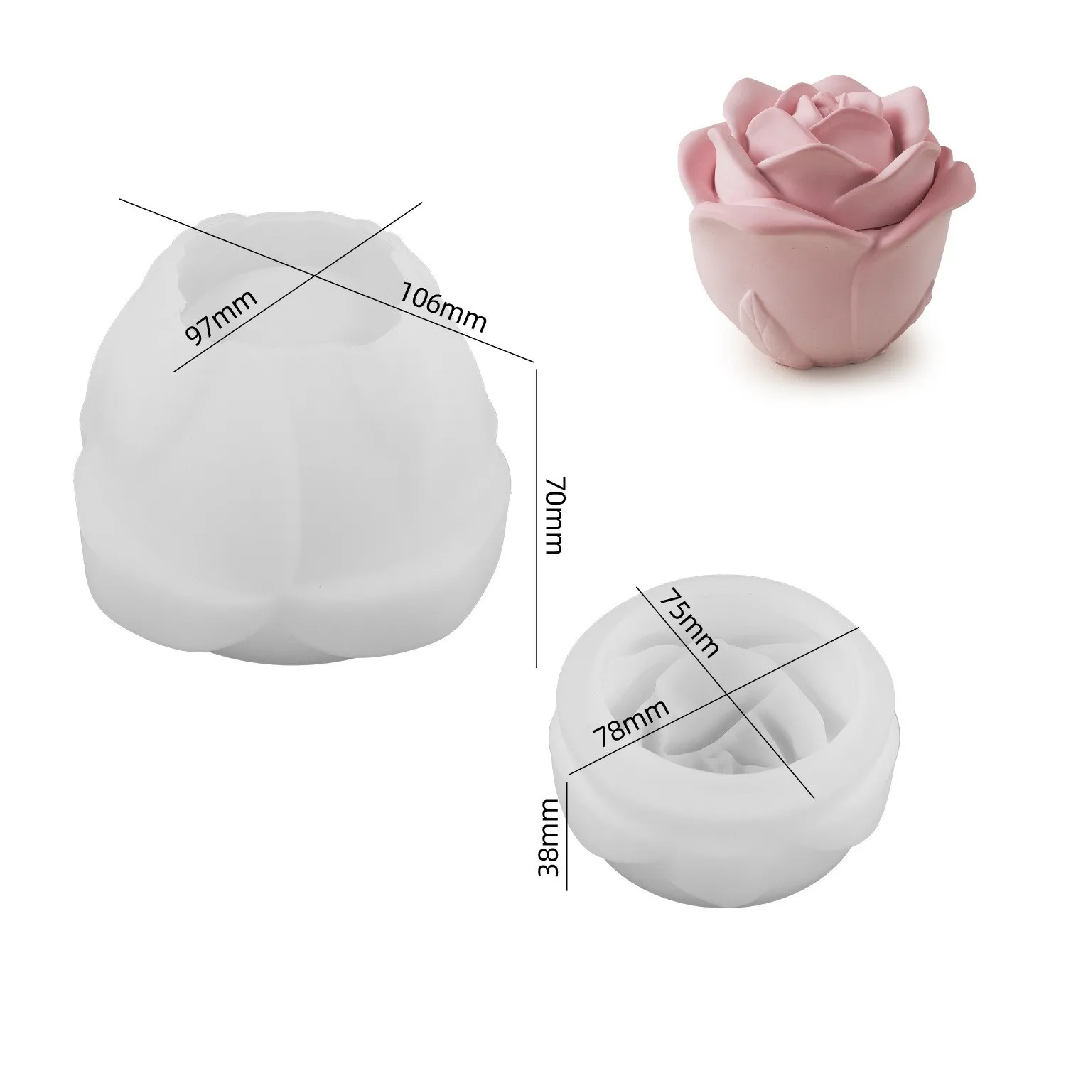 Concrete Rose Candle Cup Silicone Mold DIY Flower Storage Box Silicone Mold Gypsum Cement Red Rose Candle Jar Resin mold