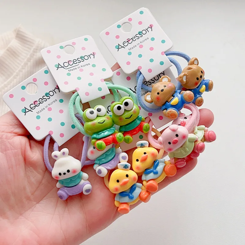 2PCS Bright Faced Frog Rabbit Girls Kids Elastic Hair Bands Cute Children Hair Ties Baby Headwear for Princess Hair Accessories