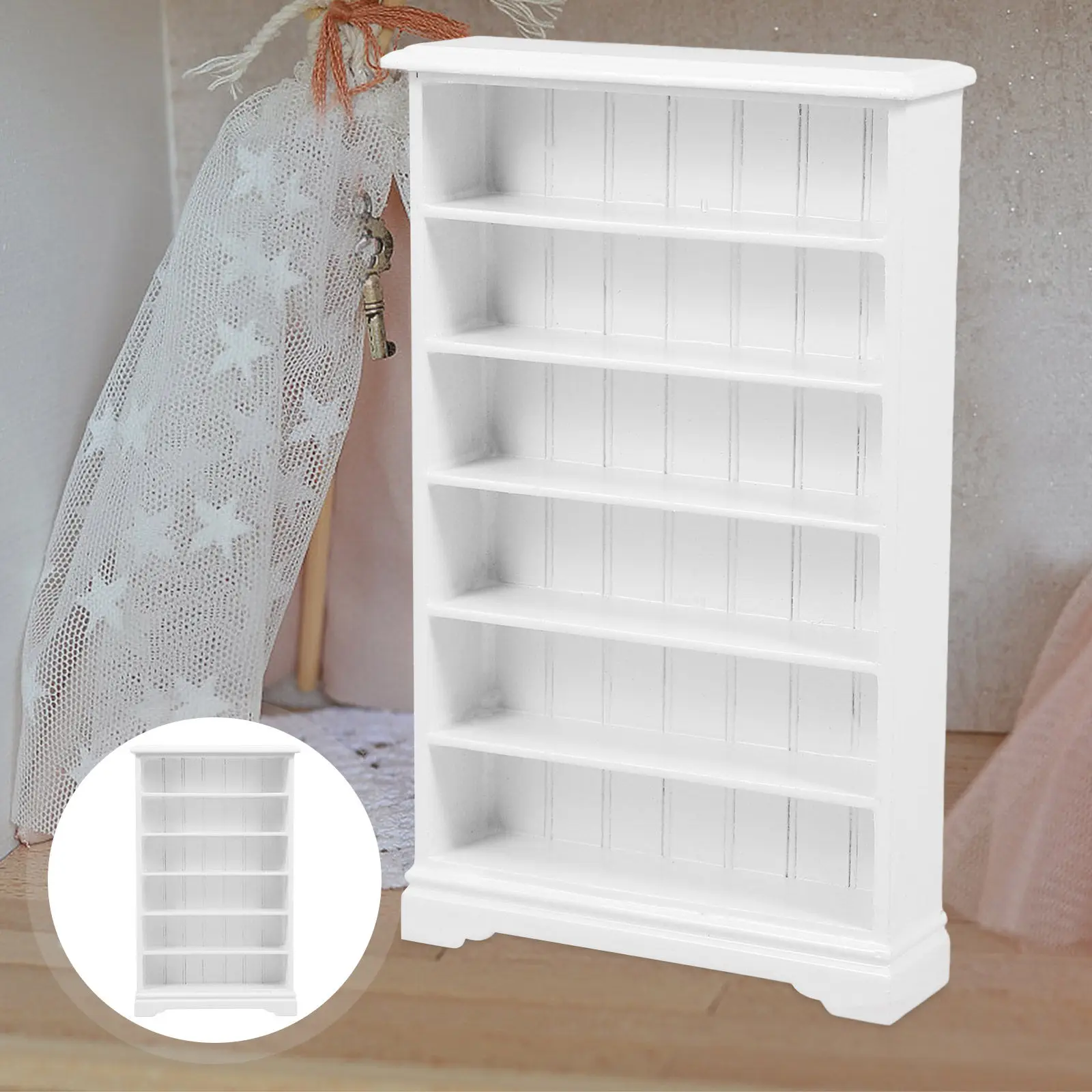 

Wooden Miniature 1:12 Scale 6-Layer Bookshelf Dollhouse Furniture Accessory Mini Wood Bookcase Wooden Dollhouse Furniture