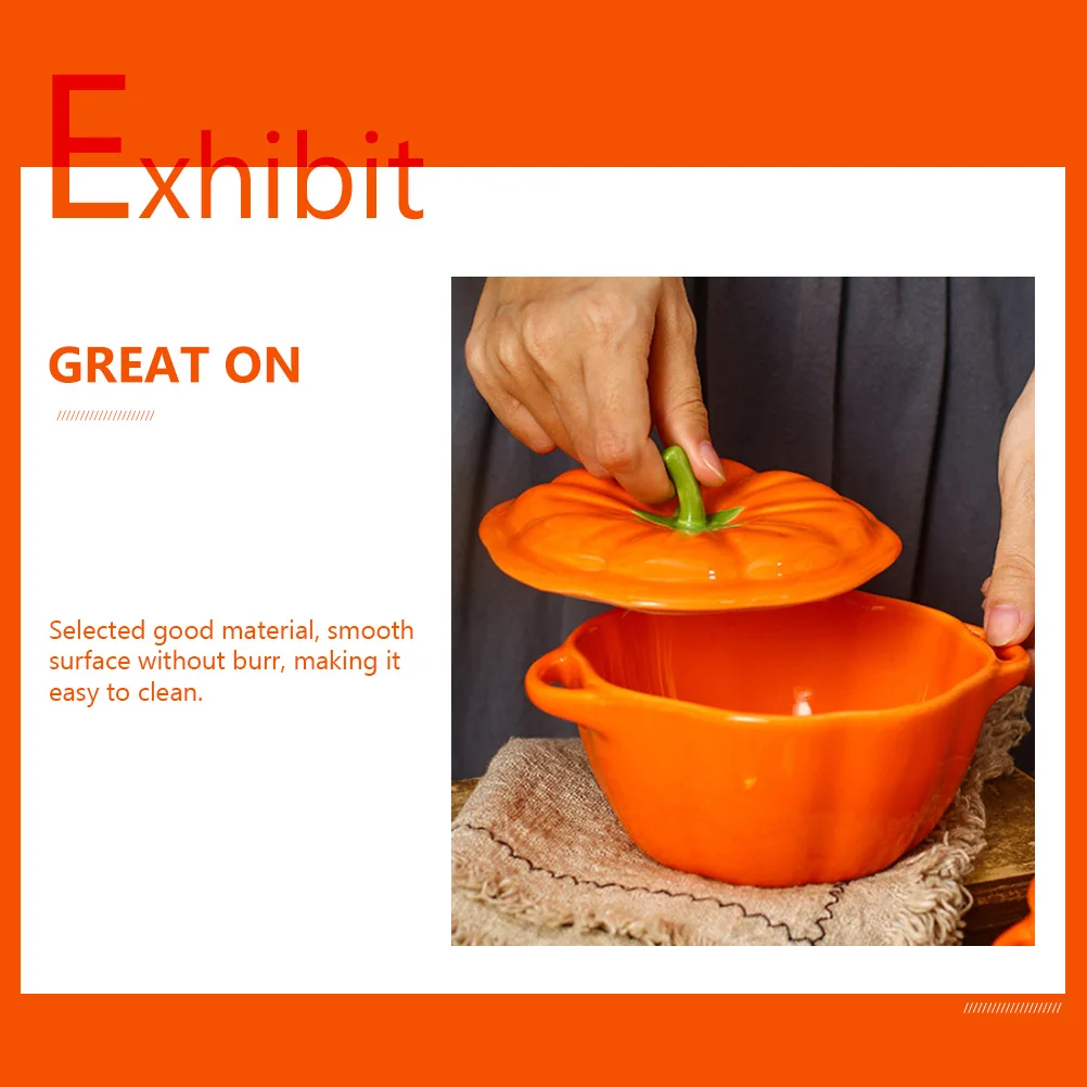 

1Pcs Pumpkin Bowl Ceramic Craft Food Container Multipurpose Storage Lid Heat Resistant Smooth Surface Easy Clean