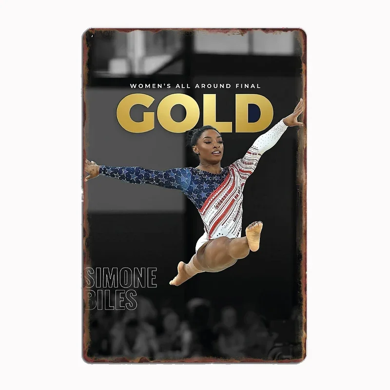 

Simone Biles Player Retro Metal Poster Sign Club Mural Wall Art Plaque Tin Room Decoration Home Decor