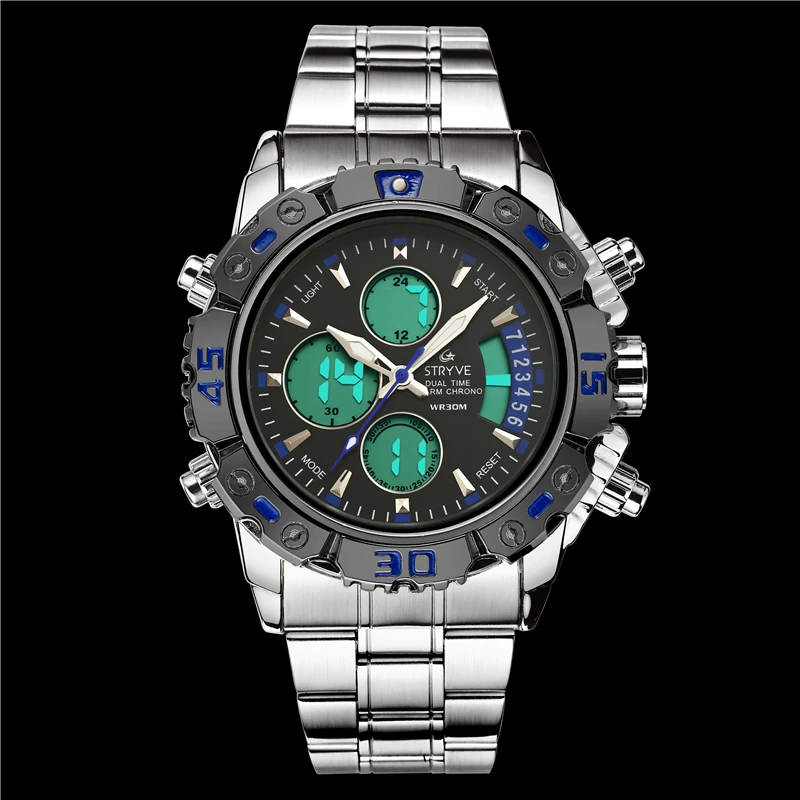 Montre Top Luxury Brand Stryve 8018 Military Led Clock Stainless Steel Waterproof Quartz Digital Dual Time Watch For Men 2019