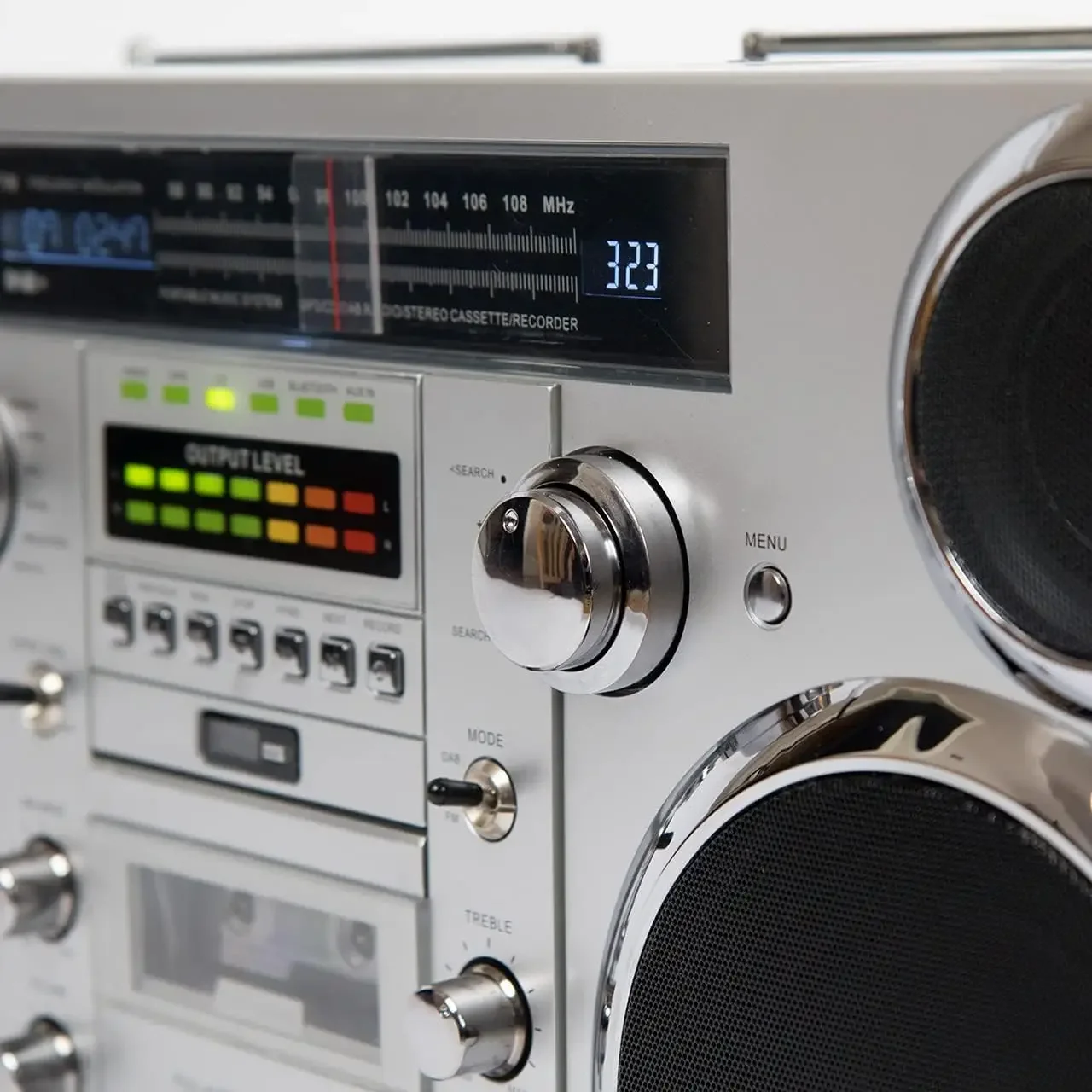 Exclusive Offers Bluetooth Speaker - Silver 1980S-Style Portable Boombox - CD Player, Cassette Player, FM Radio, USB,