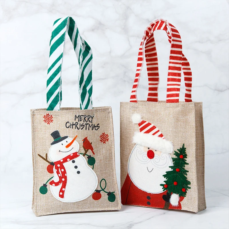 1/2/3pc Merry Christmas Gift Bag Santa Snowman Tote Bag Candy Snack Storage Bag Apple Bag Xmas Tote New Year Xmas Party Decor