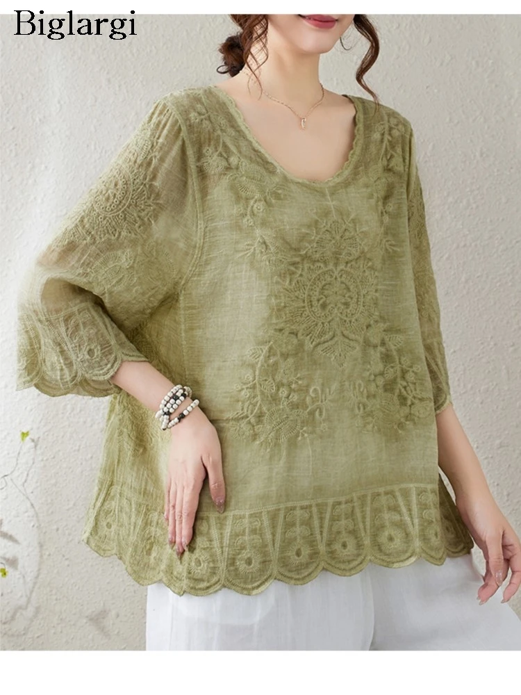 

Летние футболки, топы, женские сетчатые модные полые женские блузки с цветочной вышивкой, свободные повседневные женские футболки