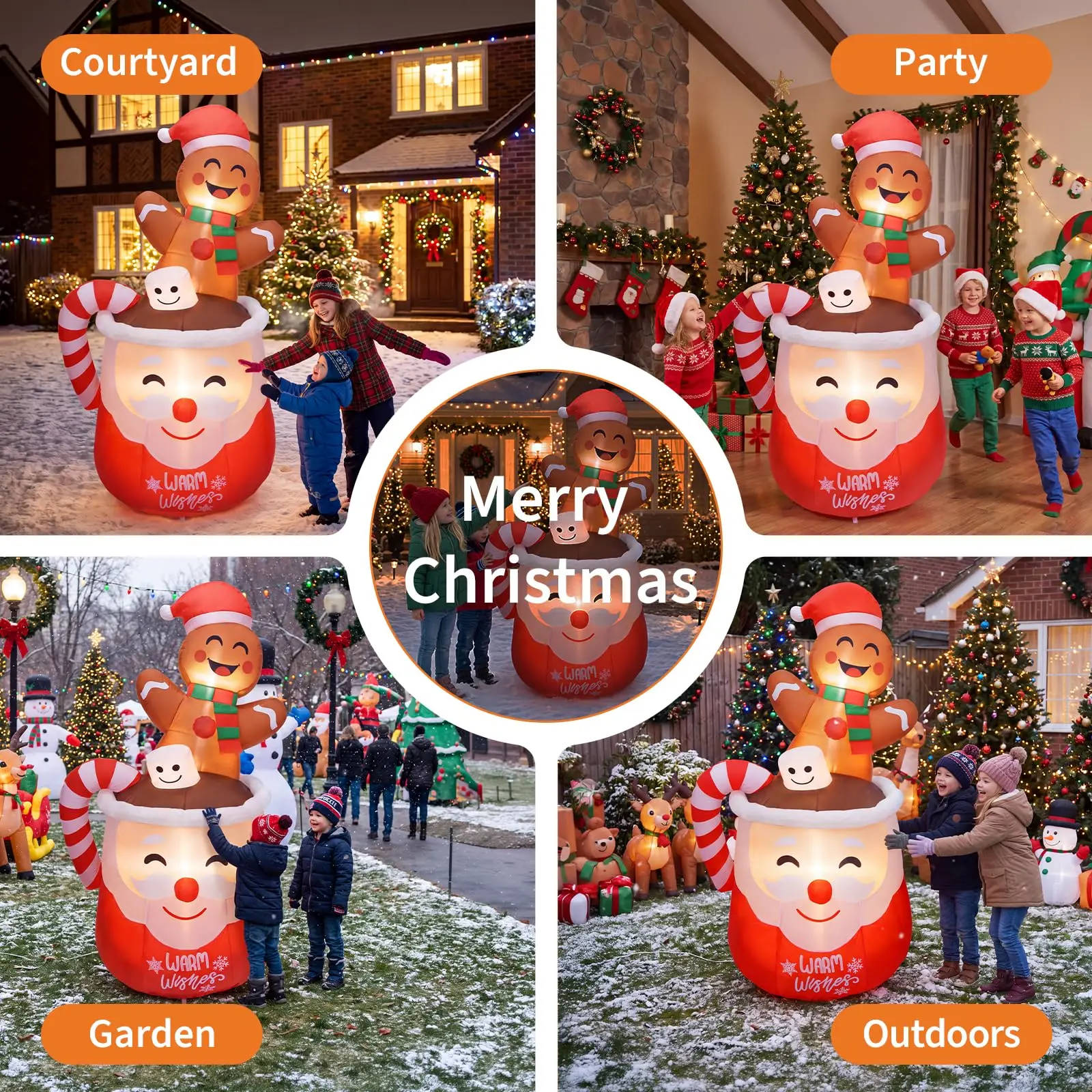6 Ft Christmas Gingerbread Inflatable With LEDs, Blow Up Hot Cocoa Mug, Yard Decoration, Warm Wishes Sign For Lawn Garden Patio Decor 8