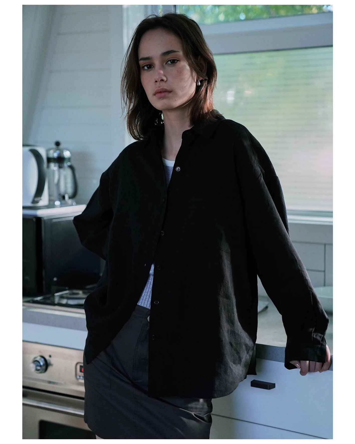 

Bla Linen Lightweight Loose Fit Long Sve irt Button Design Comfortable Breathable Women's Commute Sle Faion 2024