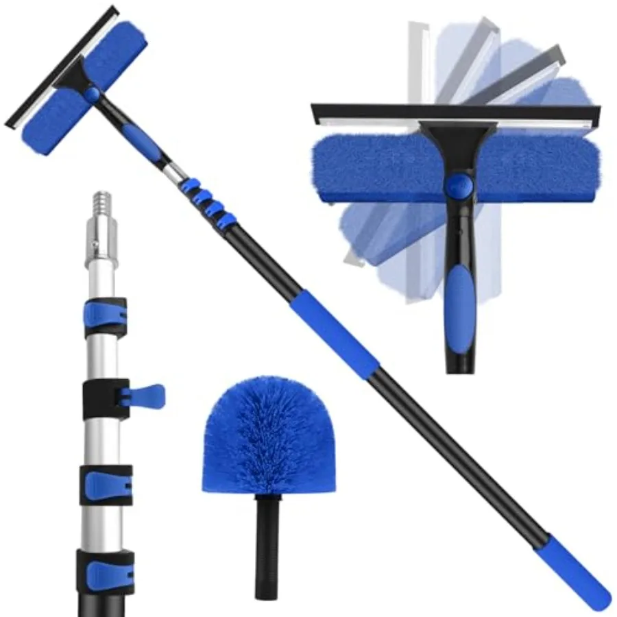 

26FT High Window Washing Kit with Extension Pole 2 in 1 Window Cleaning Squeegee Kit Cobweb Duster with 5-20FT Telescoping Pole
